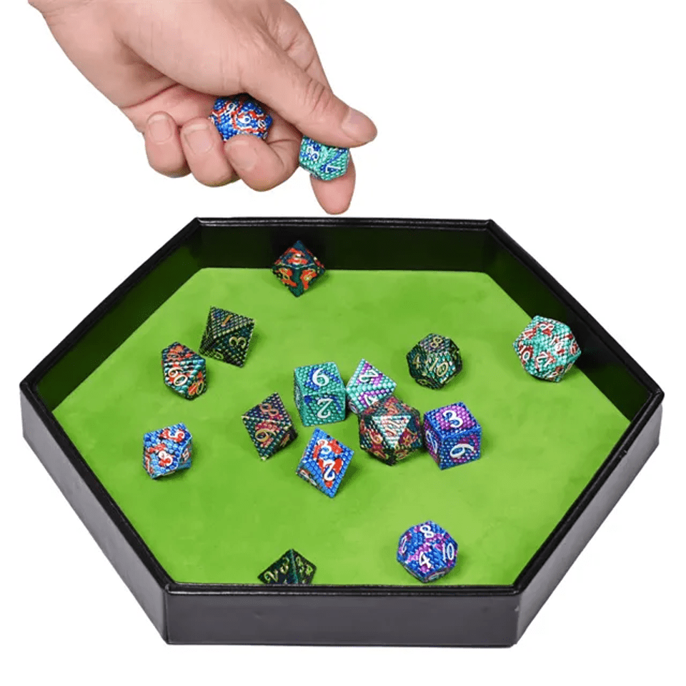 Tray of Fates | Hexagonal Dice Tray | Green Felt - Tabletop Dominion - We Print Miniatures