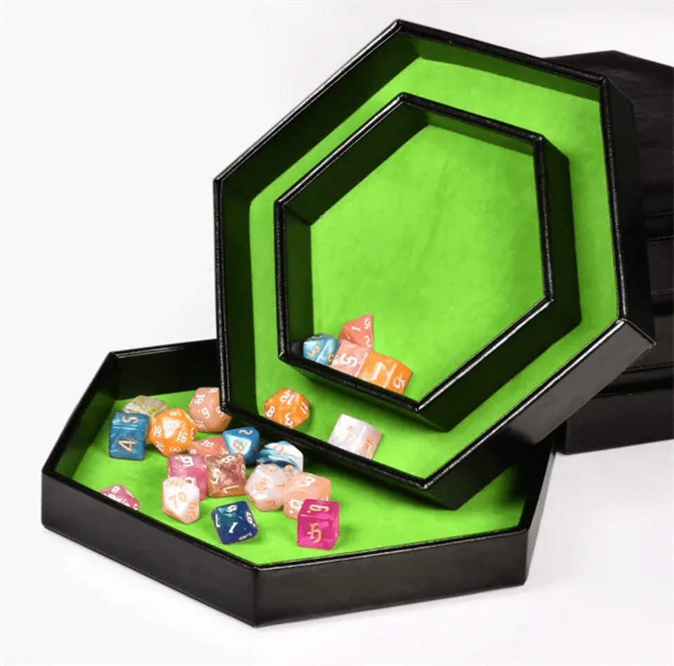 Tray of Fates | Hexagonal Dice Tray | Green Felt - Tabletop Dominion - We Print Miniatures