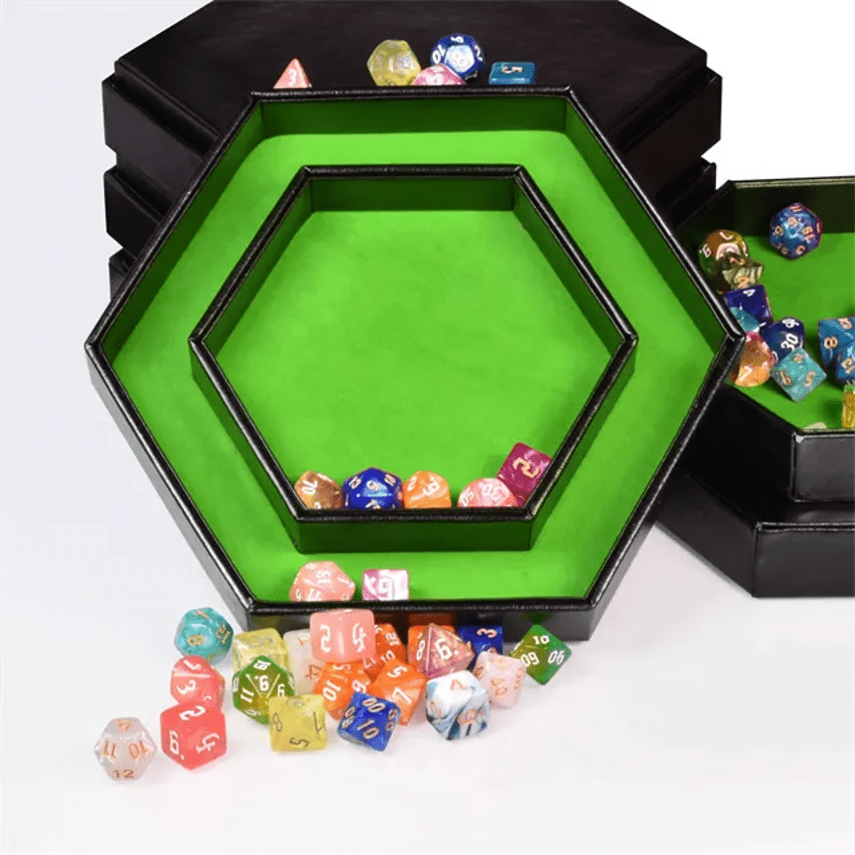 Tray of Fates | Hexagonal Dice Tray | Green Felt - Tabletop Dominion - We Print Miniatures