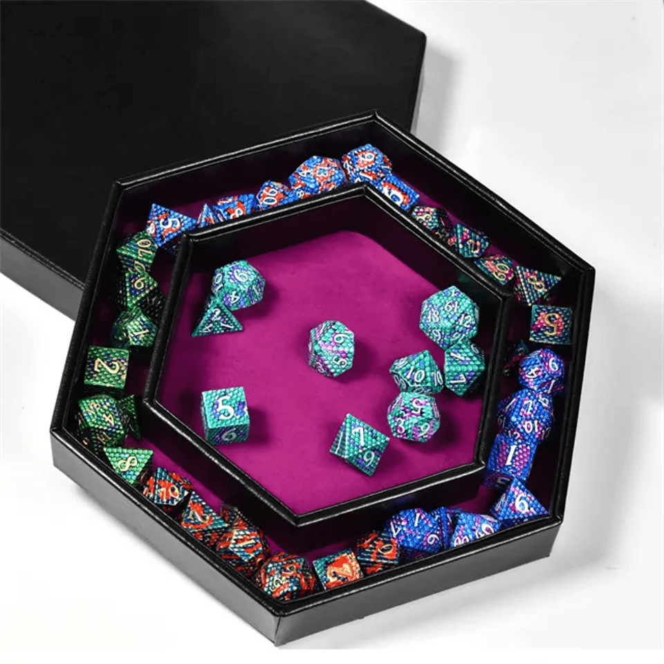 Tray of Fates | Hexagonal Dice Tray | Purple Felt - Tabletop Dominion - We Print Miniatures