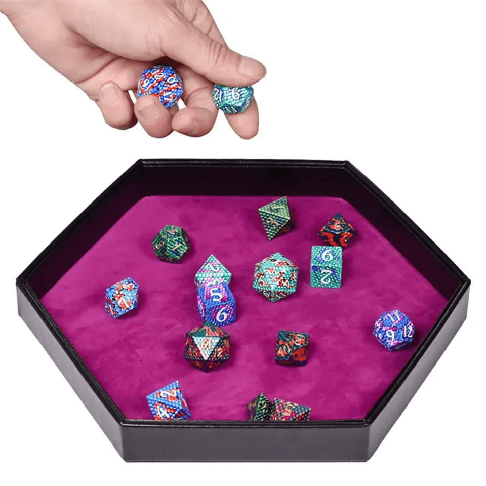 Tray of Fates | Hexagonal Dice Tray | Purple Felt - Tabletop Dominion - We Print Miniatures