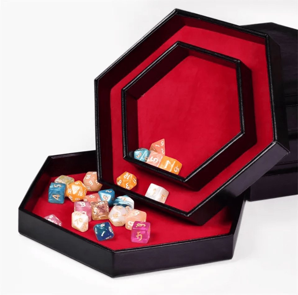 Tray of Fates | Hexagonal Dice Tray | Red Felt - Tabletop Dominion - We Print Miniatures