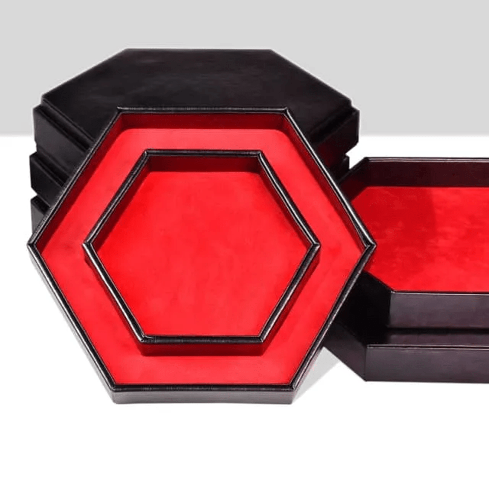 Tray of Fates | Hexagonal Dice Tray | Red Felt - Tabletop Dominion - We Print Miniatures