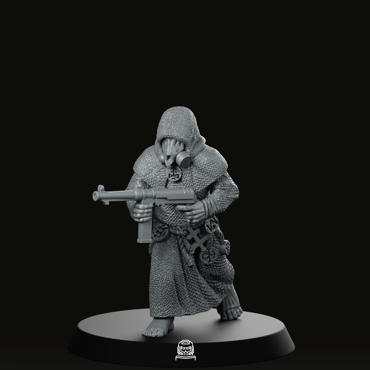 Trench Masked Cultist With Autogun Miniature - Onmioji - We Print Miniatures
