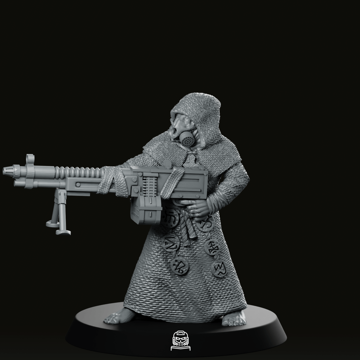 Trench Masked Cultist With Machinegun Miniature - Onmioji - We Print Miniatures