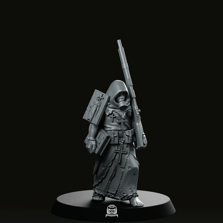 Loopgraafsoldaat, miniatuur, gemaskerde schutter met gasmasker