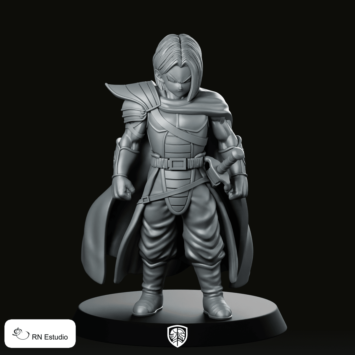 Trunks Miniature Armored Swordsman Cloaked Warrior RPG - RN Estudio - We Print Miniatures