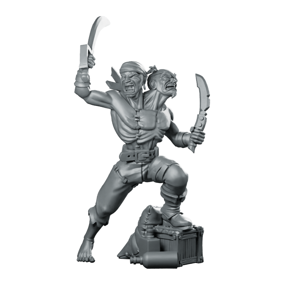 Two - headed Pirate Miniature Dual Cutlass Mutant Buccaneer - CastNPlay - We Print Miniatures