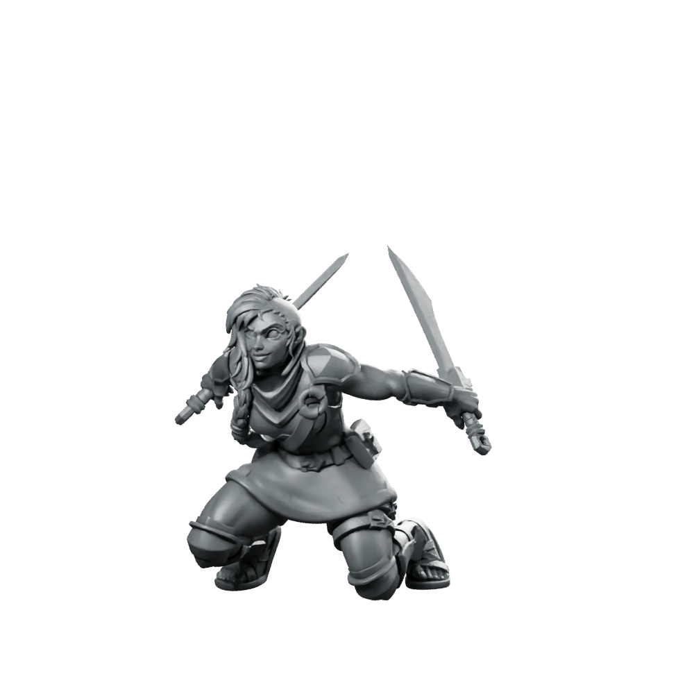 Two Swords Rogue Miniature Sci-Fi Dual-Wield Assassin Miniature 360 Spin 01