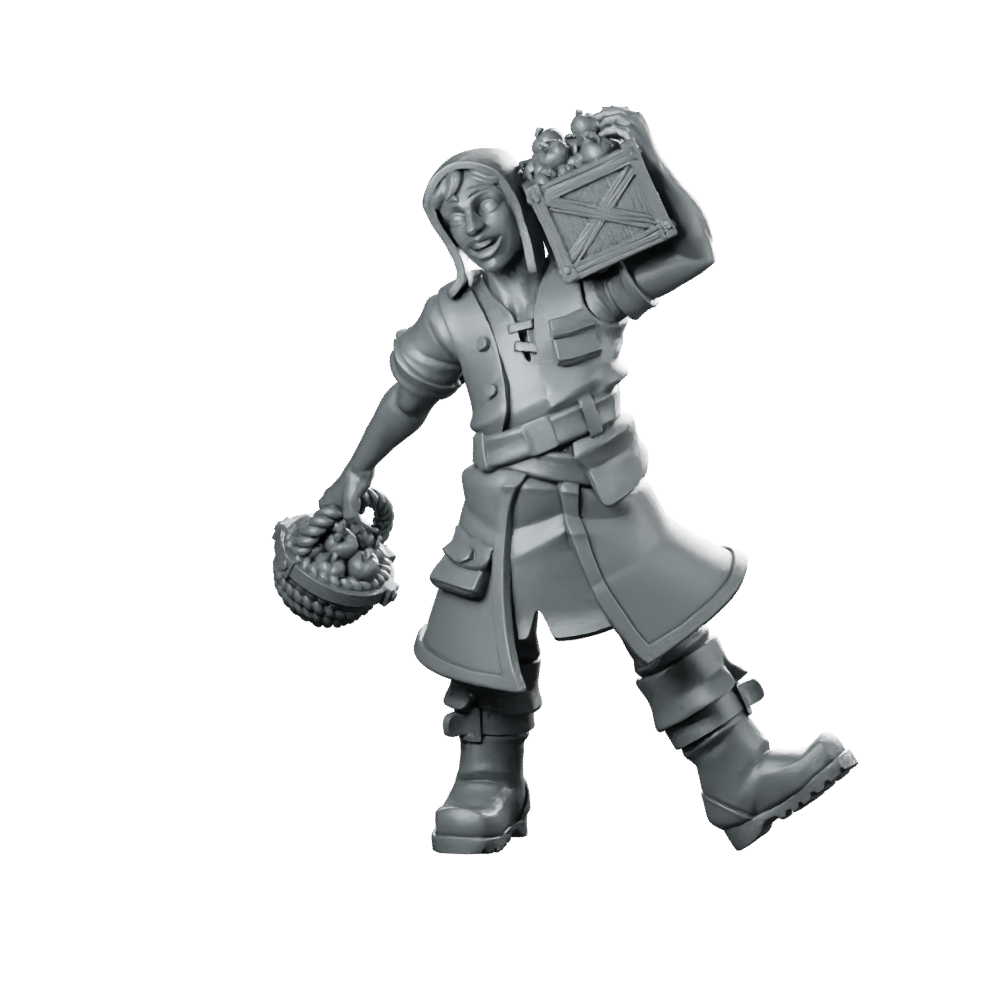 Ulmar Carrying Apples miniature townsfolk peasant civilian RPG Miniature 360 Spin 01