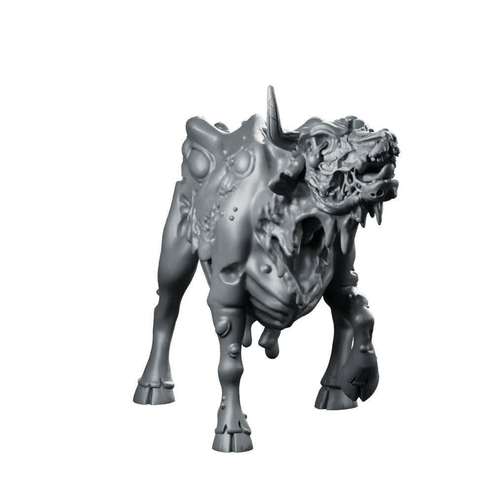 Undead Cow Miniature Zombie Bovine D&D Monster Miniature 360 Spin 01