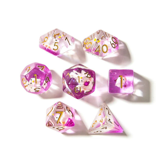 Unicorns | Resin Inclusion Dice | 7 Piece Set - Tabletop Dominion - We Print Miniatures