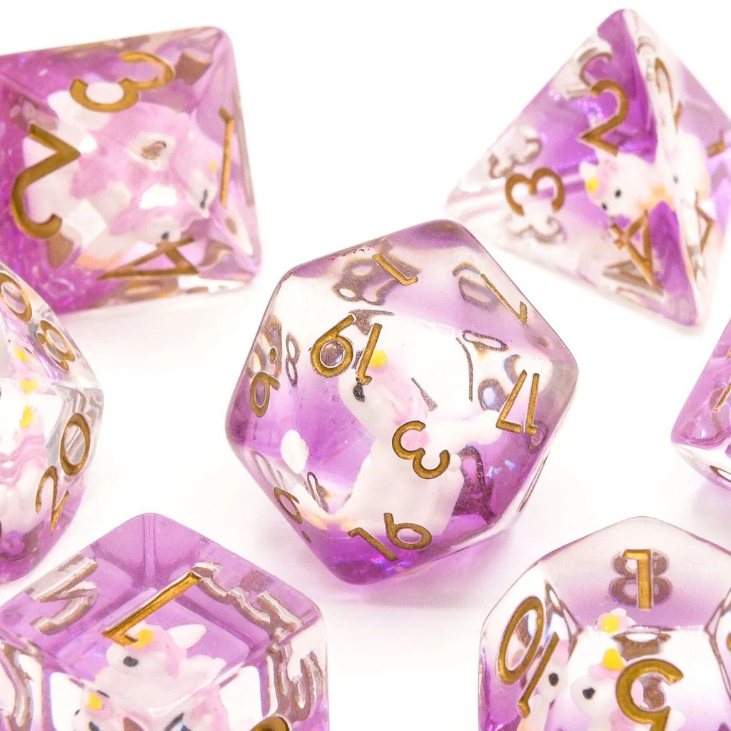 Unicorns | Resin Inclusion Dice | 7 Piece Set - Tabletop Dominion - We Print Miniatures