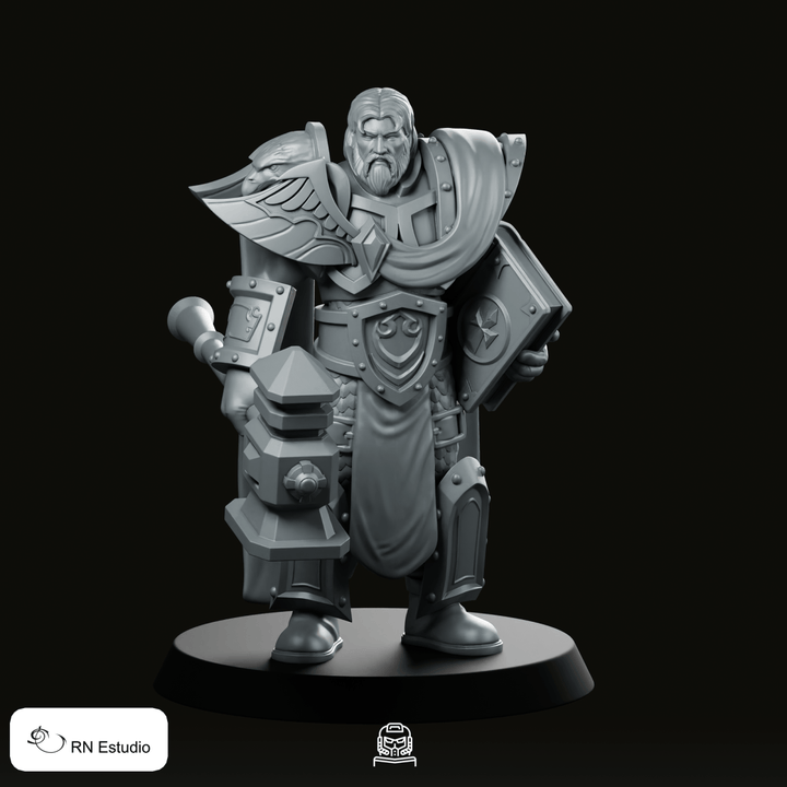 Uther Paladin Miniature Armored Shield Warhammer Commander