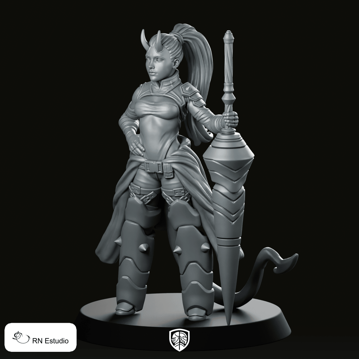 Velrisa Thornlance Miniature Armored Umbrella - Lance Warrior Fantasy - RN Estudio - We Print Miniatures
