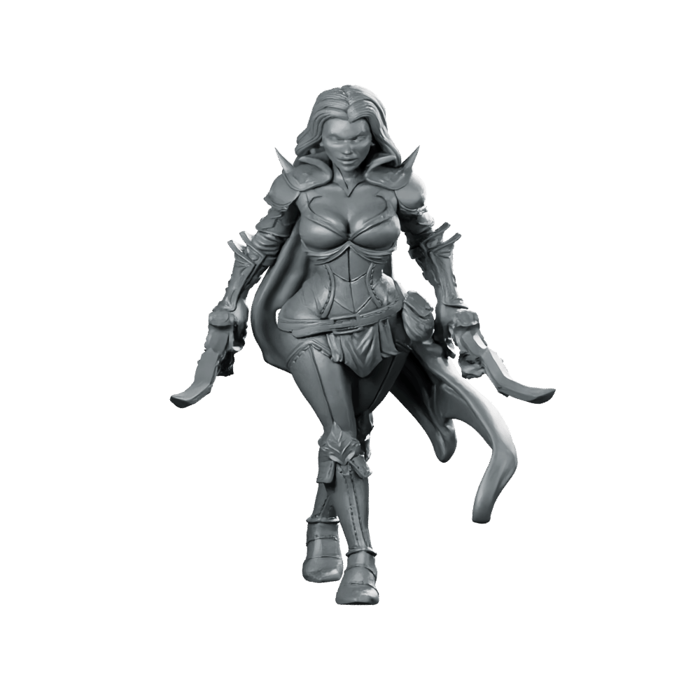 Vesanna Miniature Female Warrior Dual - Blade Fantasy RPG - Haito - We Print Miniatures