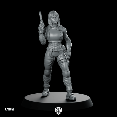 Vex Ashford Pose 1 Cyberpunk Miniature Sci - Fi Pistol - Unit9 - We Print Miniatures