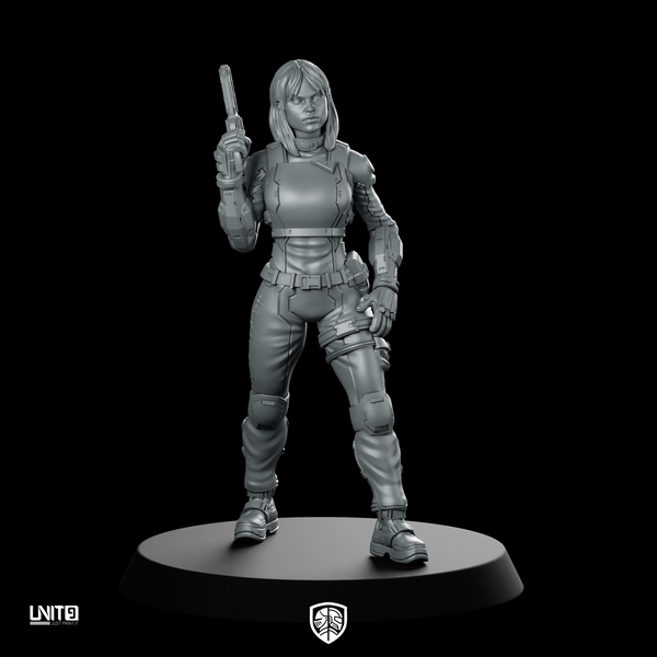 Vex Ashford Pose 1 Cyberpunk Miniature Sci-Fi Pistol