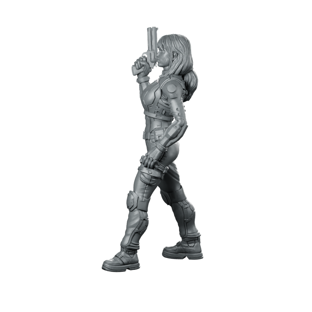 Vex Ashford Pose 1 Cyberpunk Miniature Sci-Fi Pistol Miniature 360 Spin 01