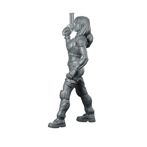 Vex Ashford Pose 1 Cyberpunk Miniature Sci-Fi Pistol Miniature 360 Spin 01
