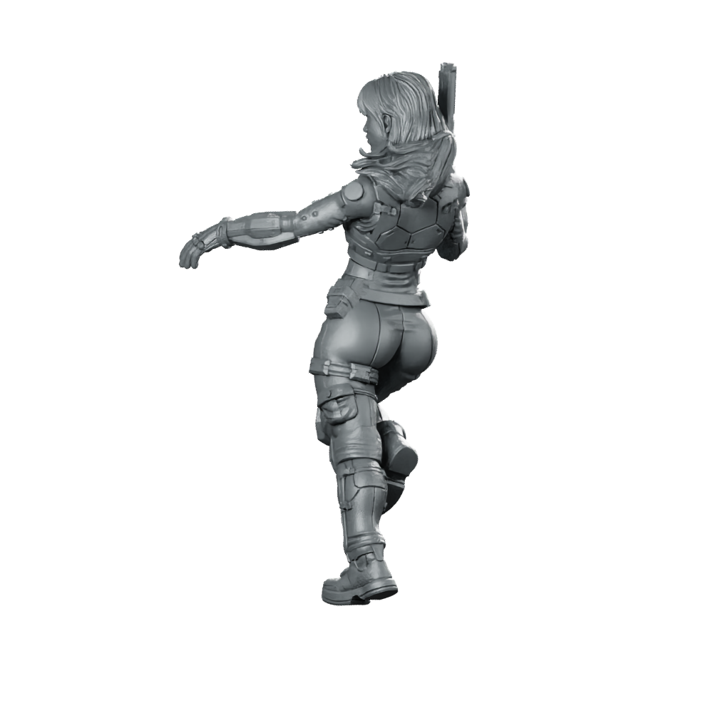 Vex Ashford Pose 2 Cyberpunk Miniature Revolver Operative Miniature 360 Spin 01