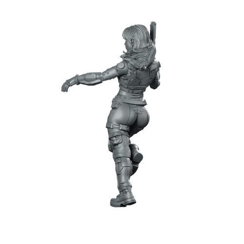 Vex Ashford Pose 2 Cyberpunk Miniature Revolver Operative Miniature 360 Spin 01