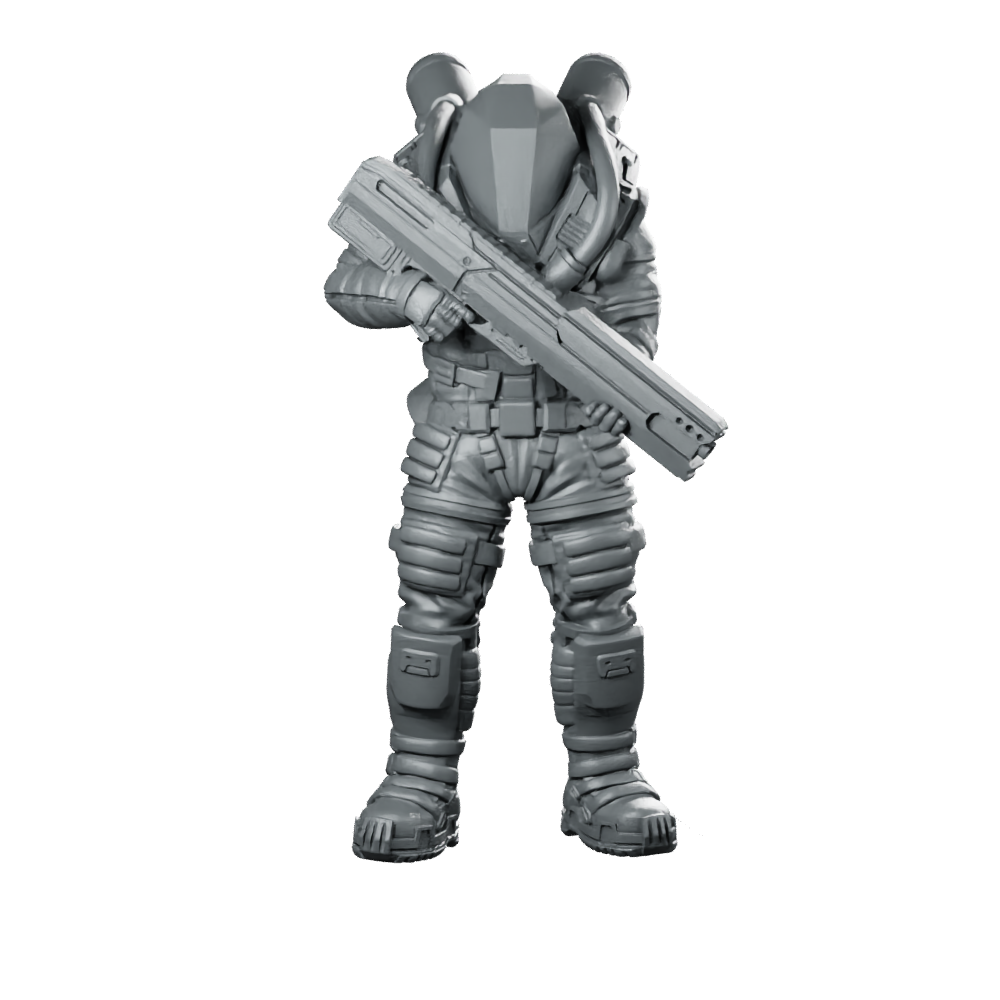 Voyager Pose 1 Cyberpunk Miniature Armored Trooper Miniature 360 Spin 01