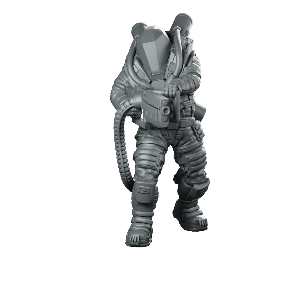 Voyager Pose 2 Cyberpunk Miniature Arctic Trooper Gunner Miniature 360 Spin 01