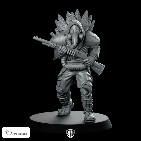 Wasteland CrowEyes Miniature Bounty Hunter Gas Mask Rifle - RN Estudio - We Print Miniatures