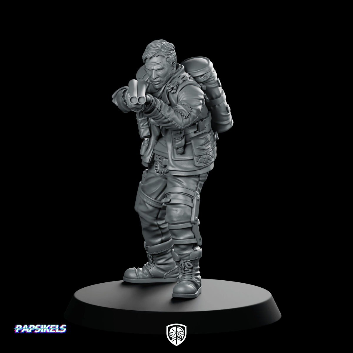 Wasteland Road Officer Sam Hardy Miniature Shotgun Survivor - Papsikels Miniatures - We Print Miniatures