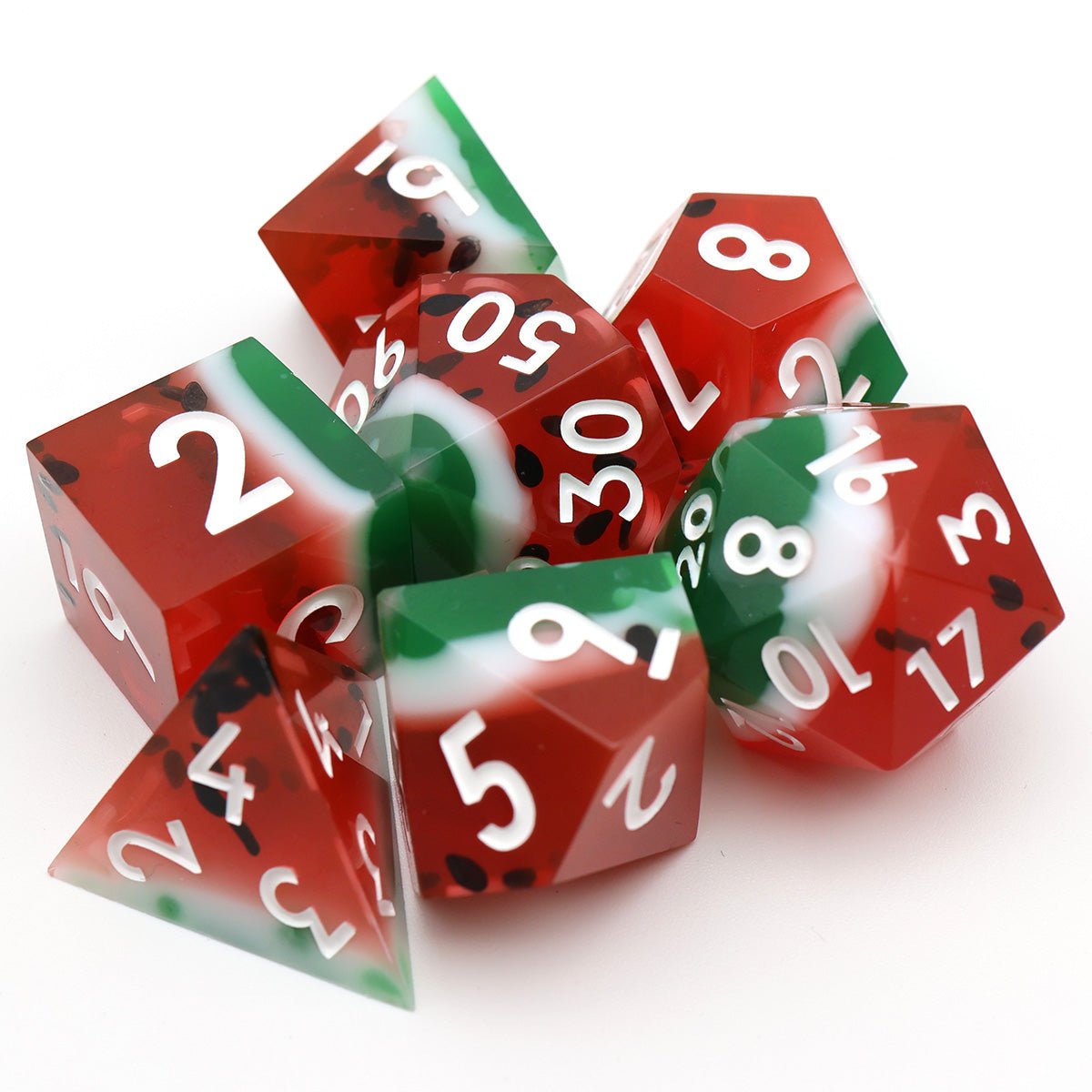 Watermelon Sugar | Sharp Edge Dice | 7 Piece Set - Tabletop Dominion - We Print Miniatures