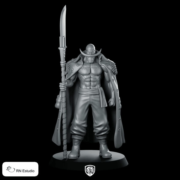 Whitebeard Miniature Pirate Lord Cloaked Polearm Hero - RN Estudio - We Print Miniatures