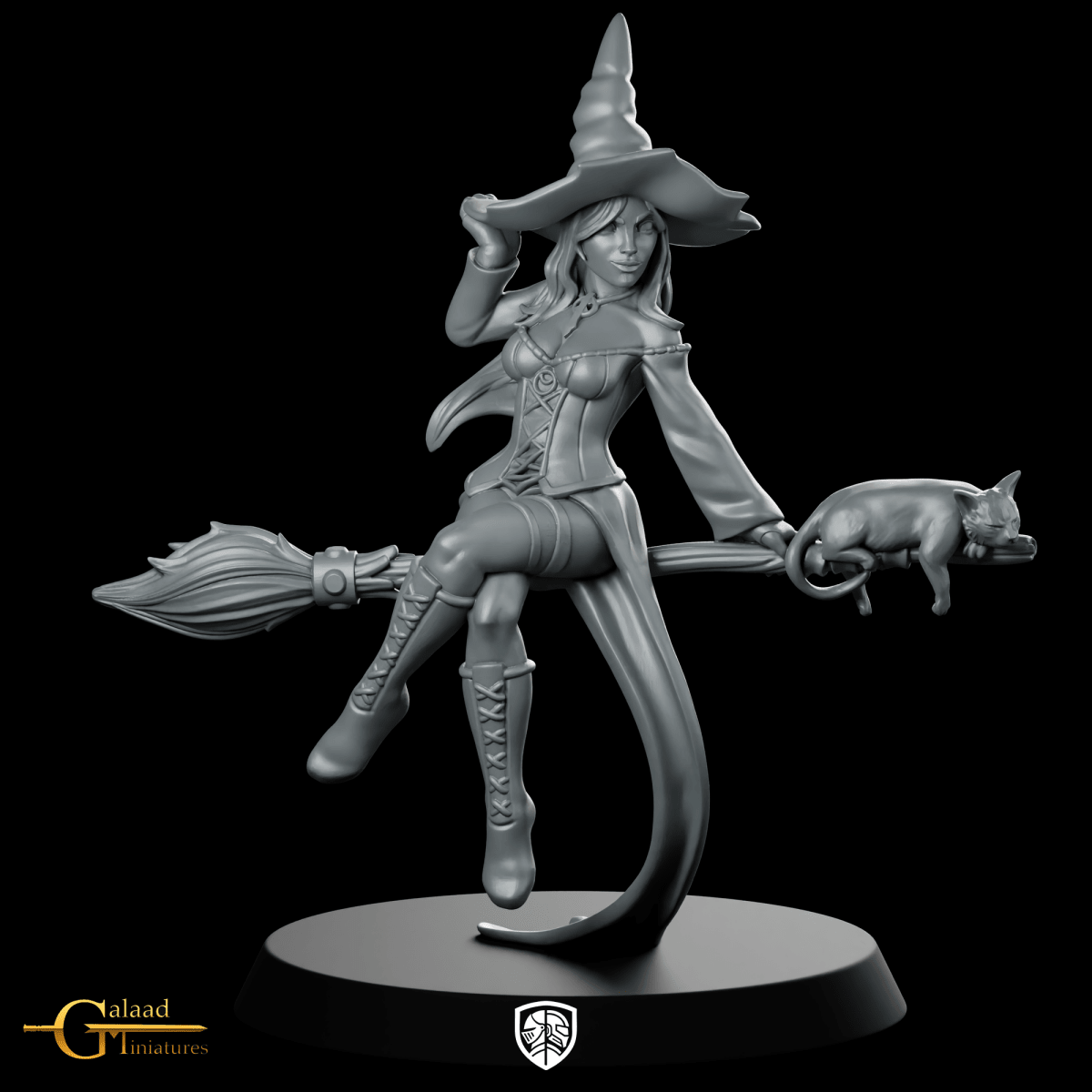 Witch Broom Miniature Sorceress Broom Cat - Galaad - We Print Miniatures