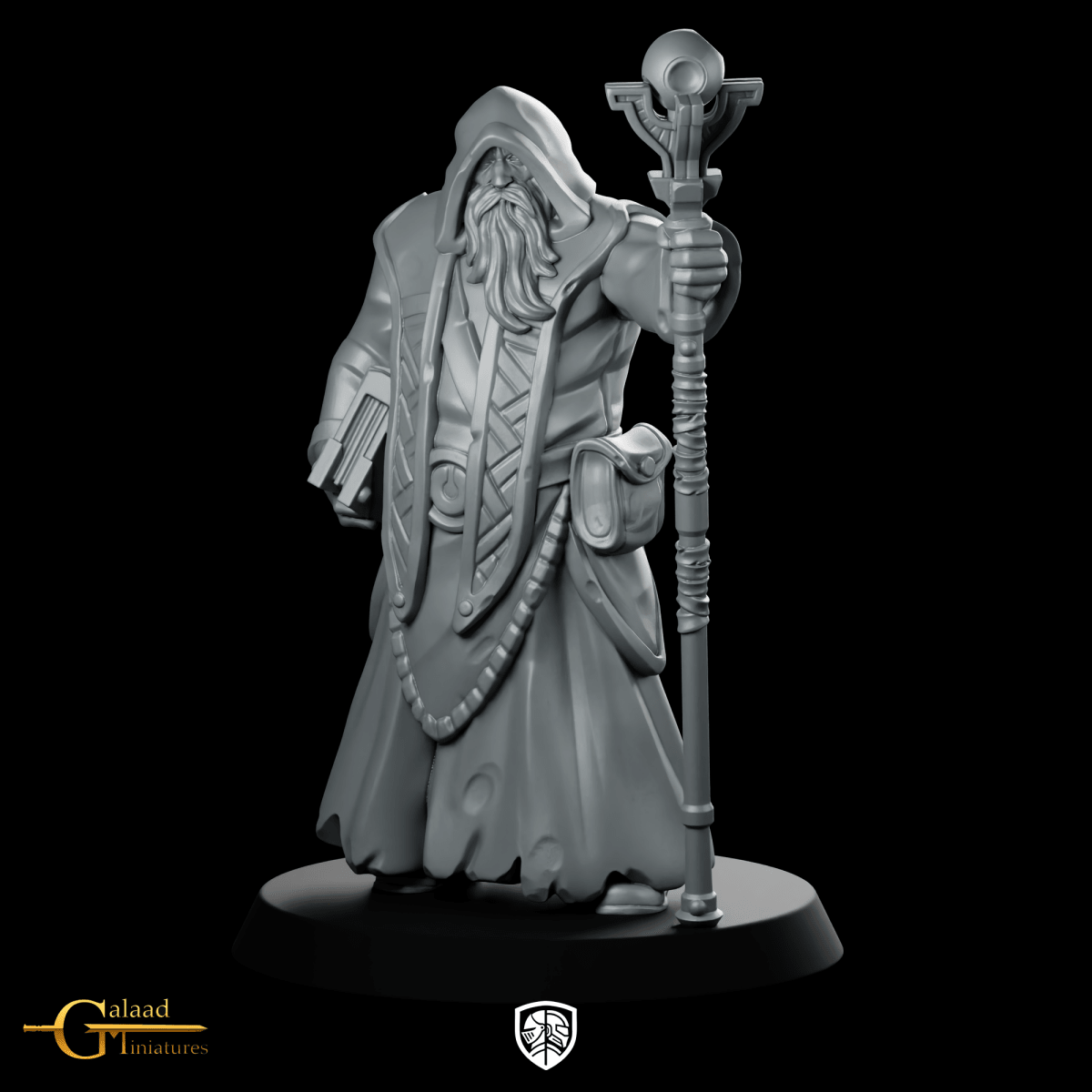 Wizard Miniature Hooded Wizard Mage Staff - Galaad - We Print Miniatures