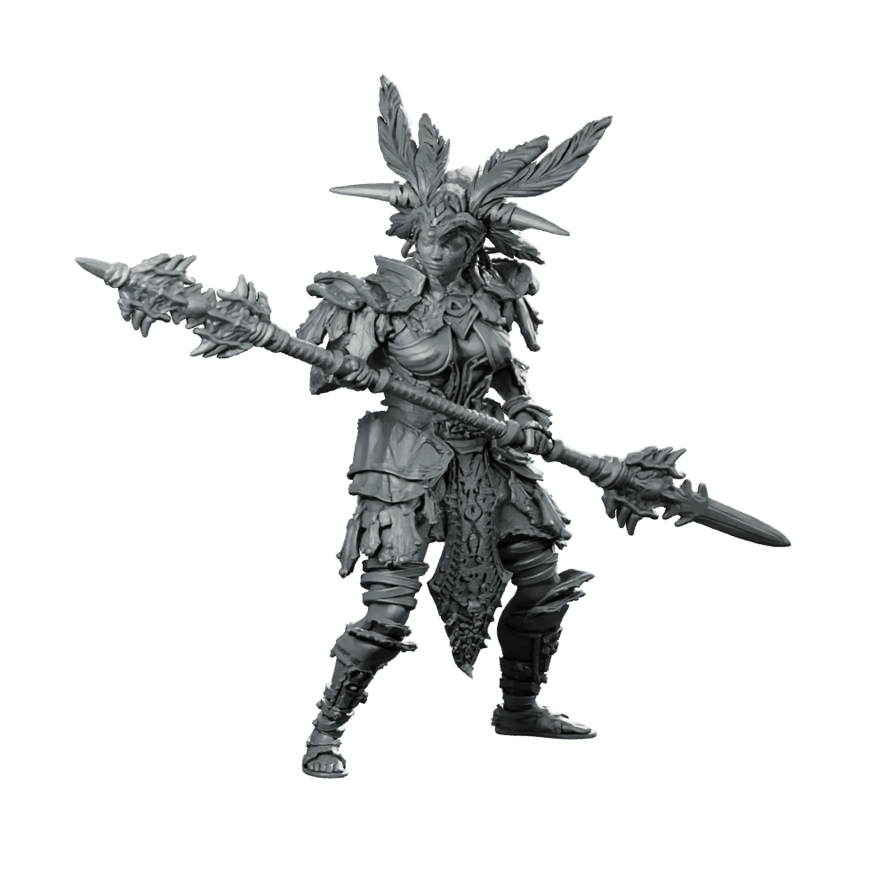 Xybetia Miniature Feathered Spear Warrior Female Fantasy - Haito - We Print Miniatures