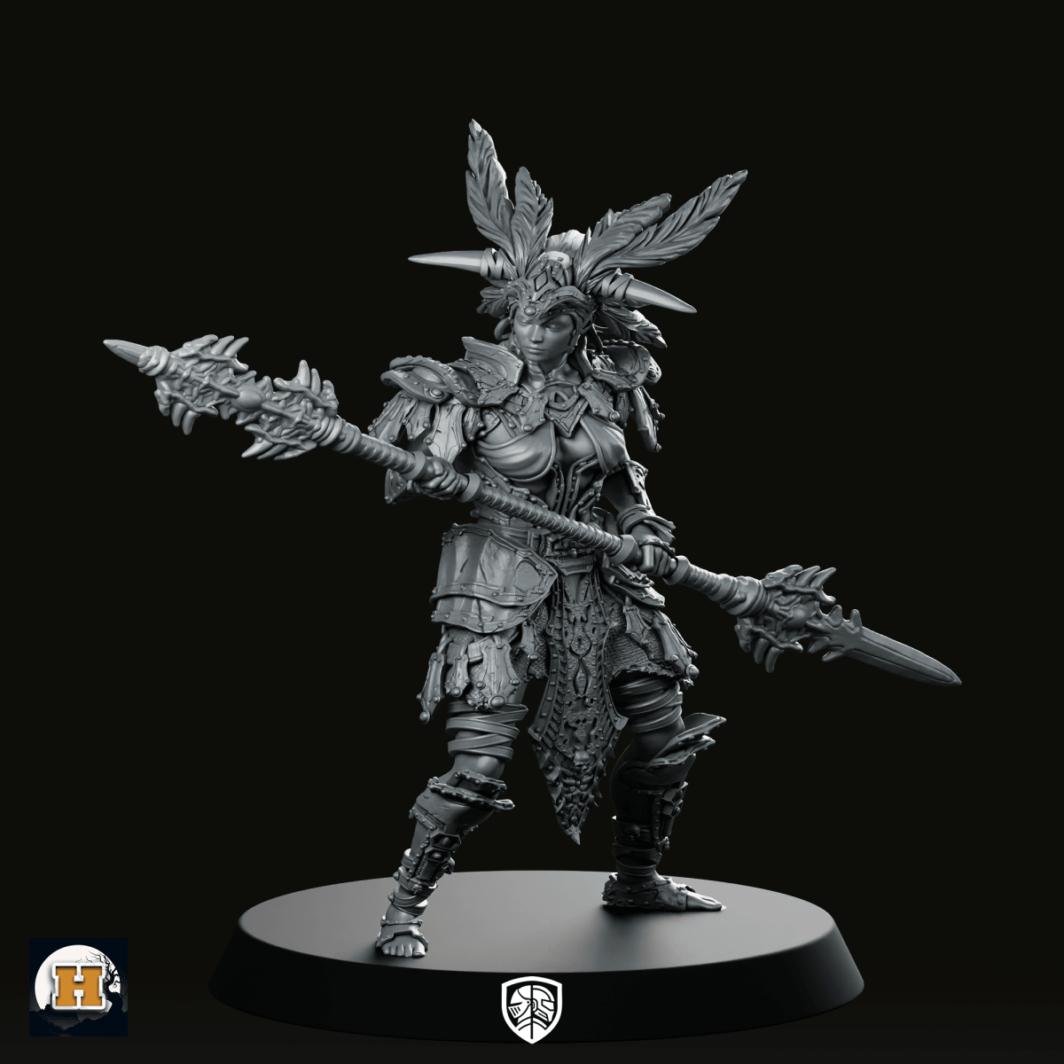 Xybetia Miniature Feathered Spear Warrior Female Fantasy - Haito - We Print Miniatures