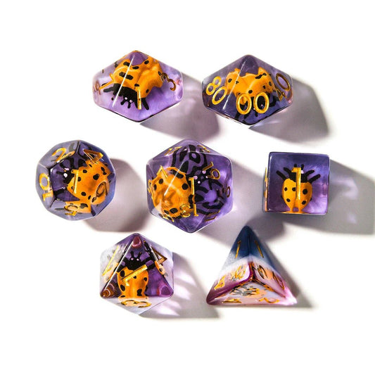 Yellow Ladybugs | Resin Inclusion Dice | 7 Piece Set - Tabletop Dominion - We Print Miniatures