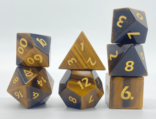 Yellow Tiger's Eye | Natural Gemstone | 7 Piece Set - Tabletop Dominion - We Print Miniatures