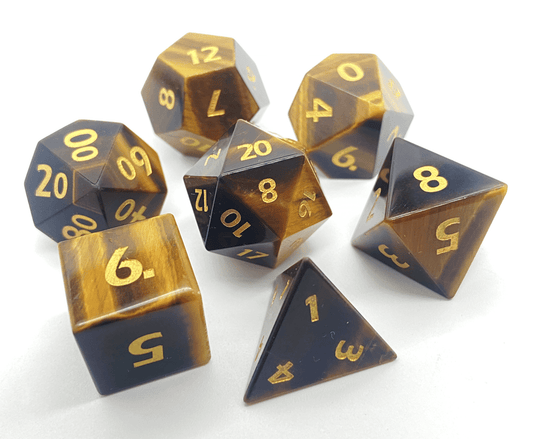 Yellow Tiger's Eye | Natural Gemstone | 7 Piece Set - Tabletop Dominion - We Print Miniatures