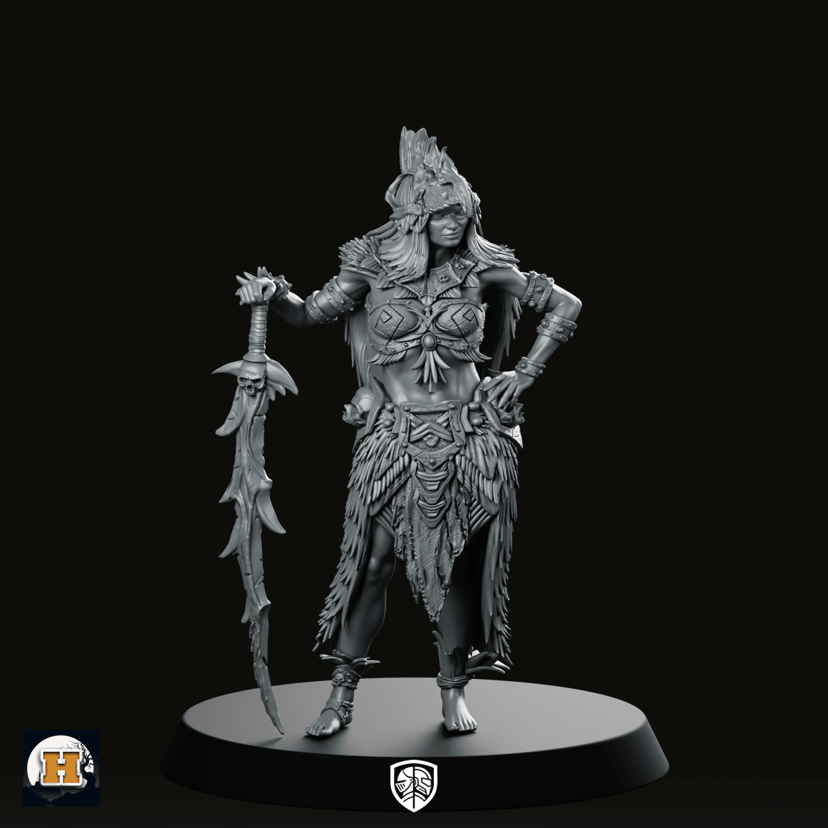 Ysnara Miniature Female Barbarian Warrior Resin RPG - Haito - We Print Miniatures