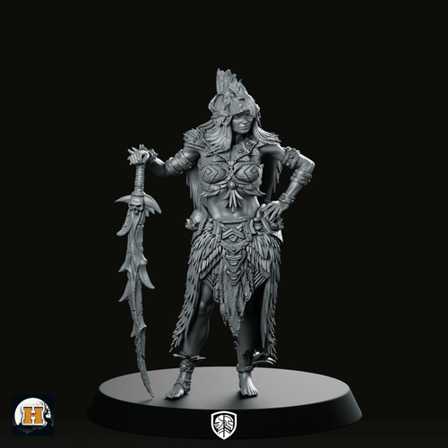 Ysnara Miniature Female Barbarian Warrior Resin RPG - Haito - We Print Miniatures
