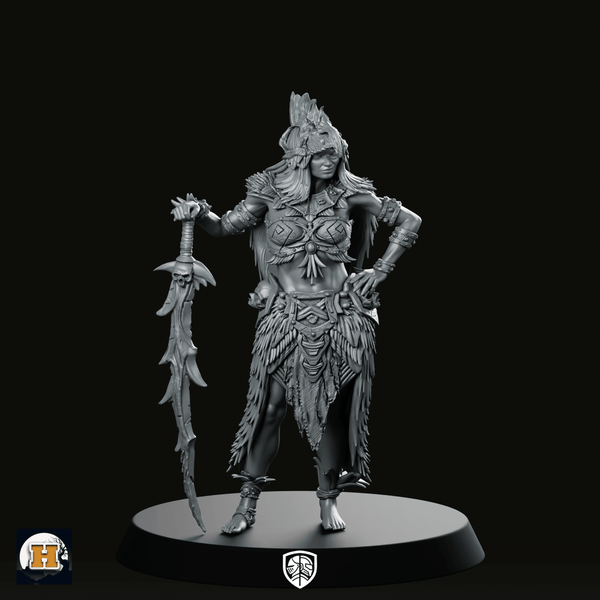 Ysnara Miniature Female Barbarian Warrior Resin RPG - Haito - We Print Miniatures