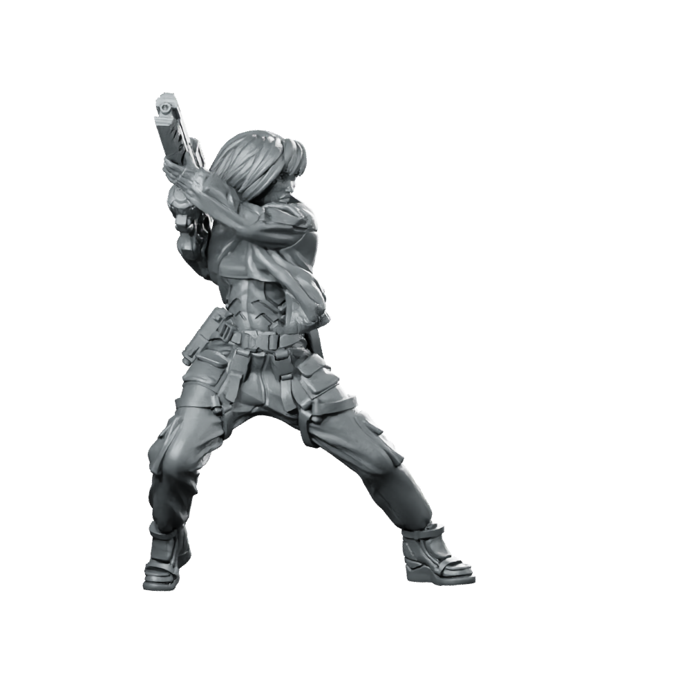 Yumiko 05a Cyberpunk Miniature Female Gunfighter Operative Miniature 360 Spin 01