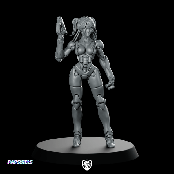 Zabetz Gynoid Rebel Miniature Sci - Fi Robotic Gunfighter - Papsikels Miniatures - We Print Miniatures