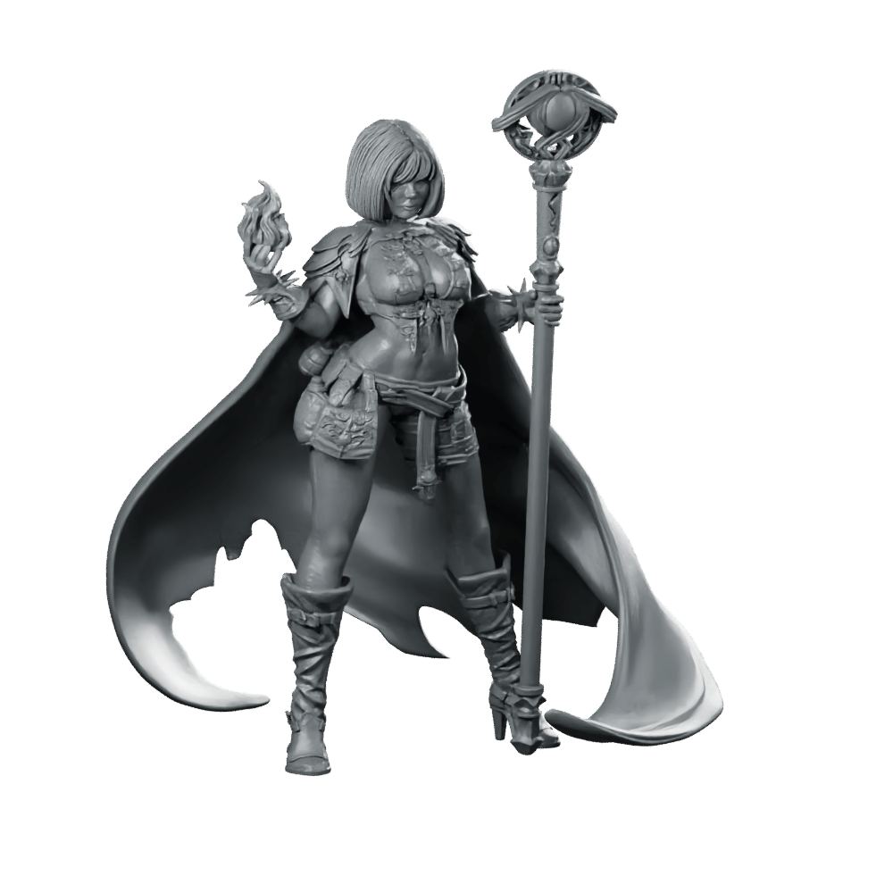 Zafira Miniature Arcane Sorceress Cloaked Staffcaster Figure - Haito - We Print Miniatures