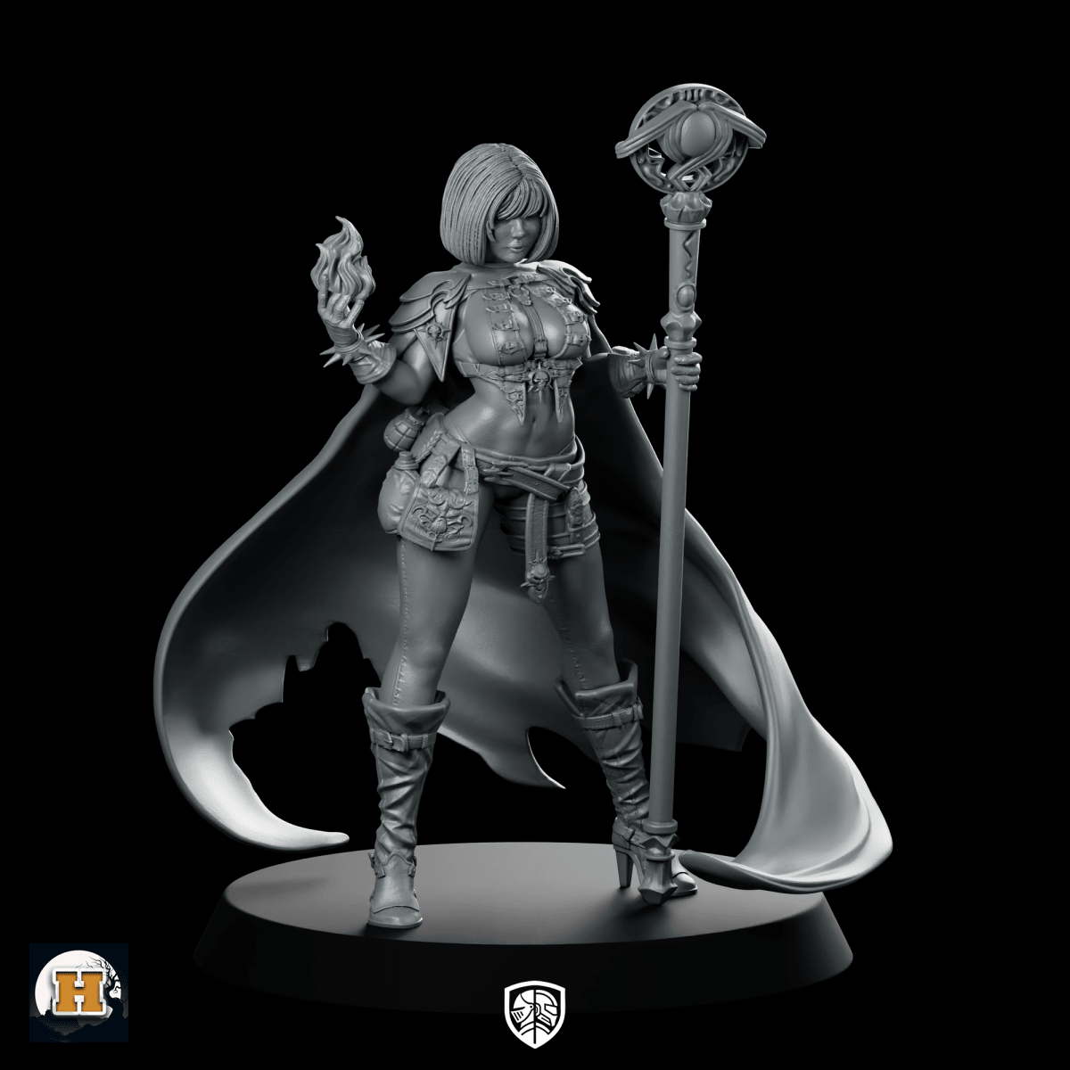 Zafira Miniature Arcane Sorceress Cloaked Staffcaster Figure - Haito - We Print Miniatures