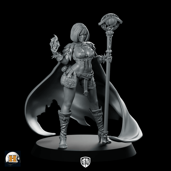 Zafira Miniature Arcane Sorceress Cloaked Staffcaster Figure - Haito - We Print Miniatures