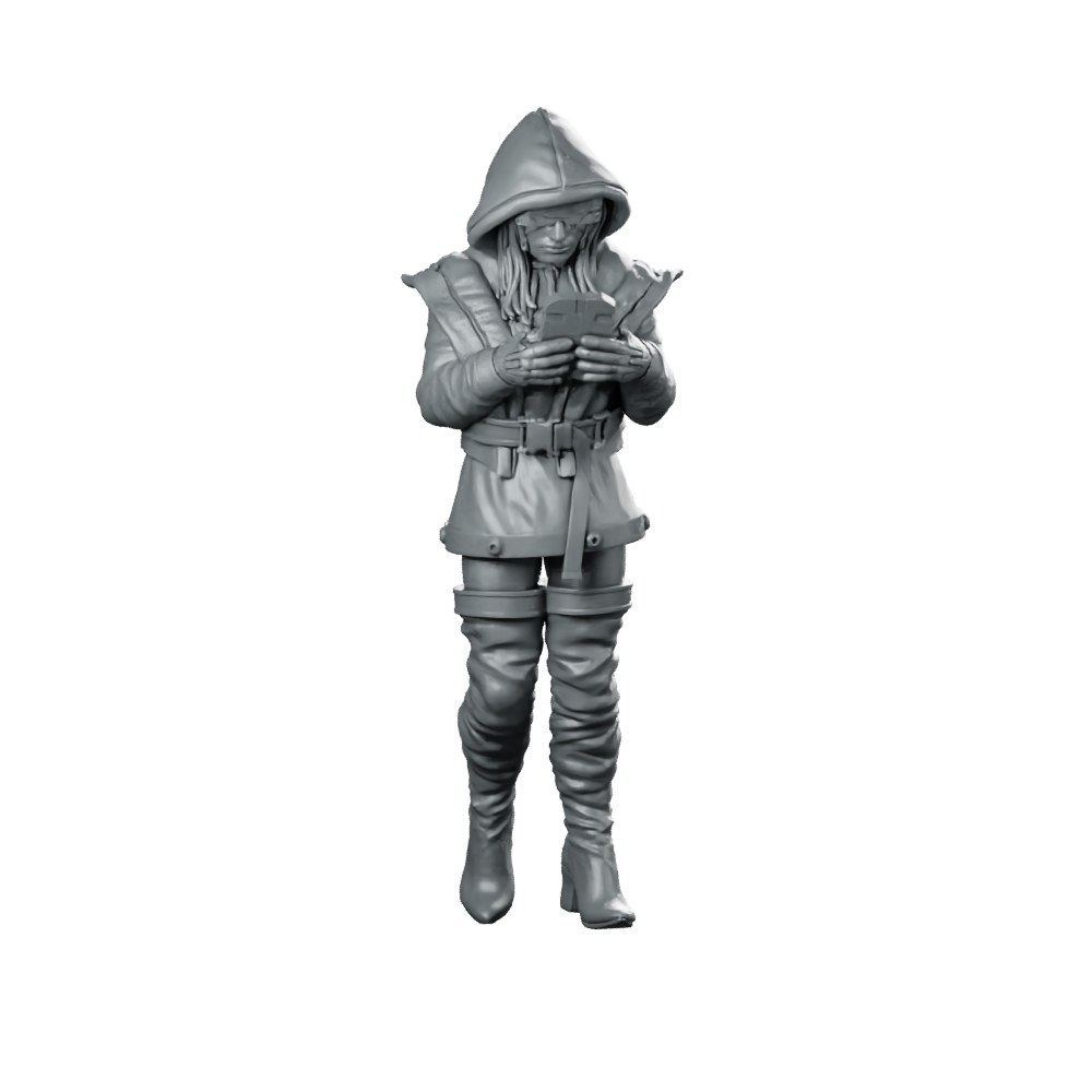 Zara Davis 01 Cyberpunk Miniature Hooded Scout Navigator Miniature 360 Spin 01