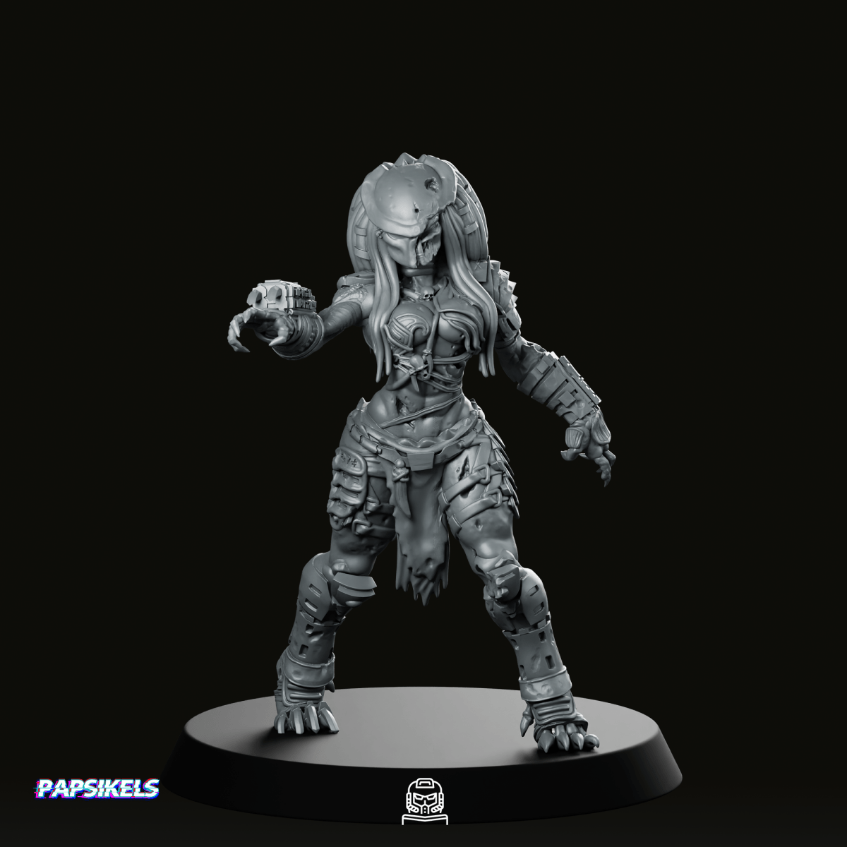 Zombie Vixen Skull Hunter Miniature - Papsikels Miniatures - We Print Miniatures