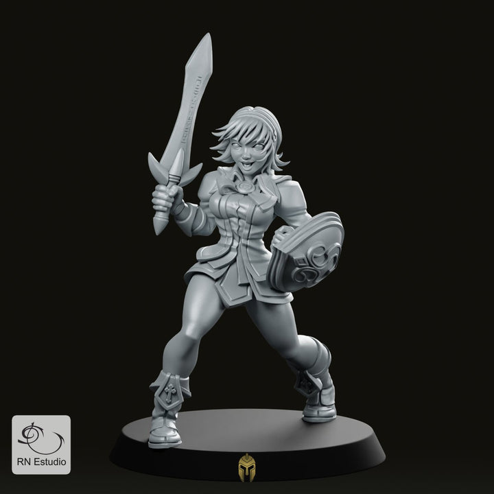 Caramon: miniatura de héroe acorazado, guerrero con espada y escudo